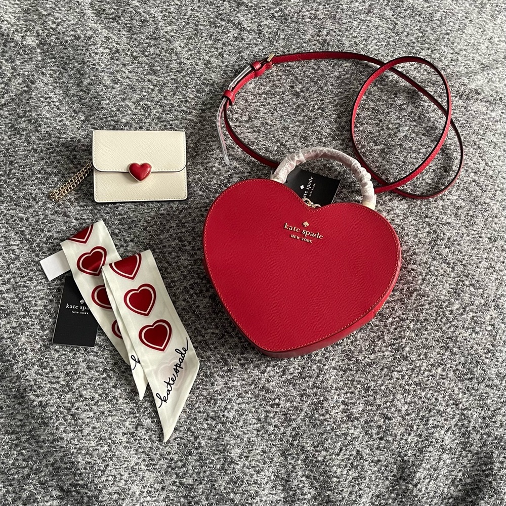 Kate Spade NWT Red Heart Crossbody, Wallet & Scarf